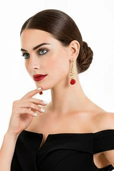 Boucle d'oreille strass fleur rouge acier inoxydable