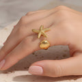 Bague coquillage et étoilé réglable en acier inoxydable