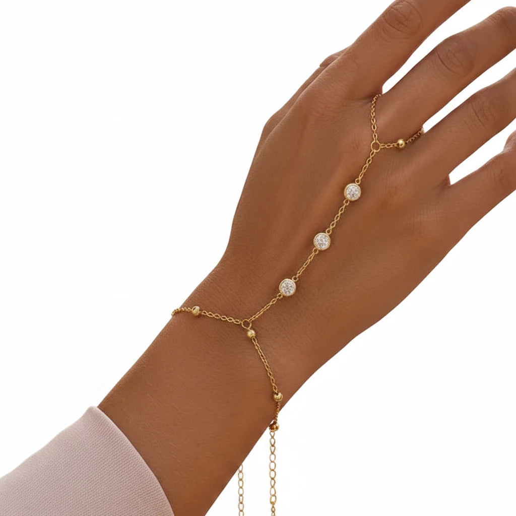 Bracelet chaîne main doré double couche