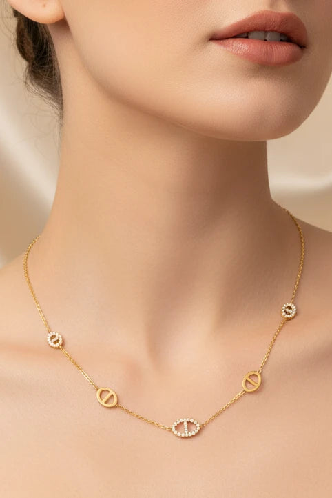 Ensemble collier et bracelet chaîne multi-brins zircon plaqué or