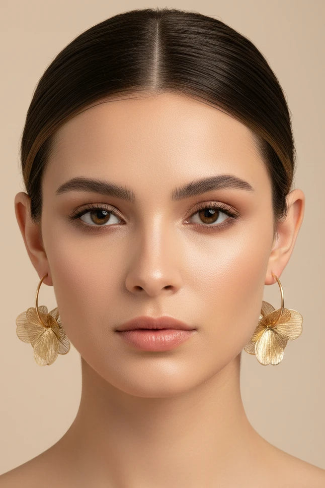 Boucle d’oreille en acier inoxydable doré à double couche de fleurs creuses
