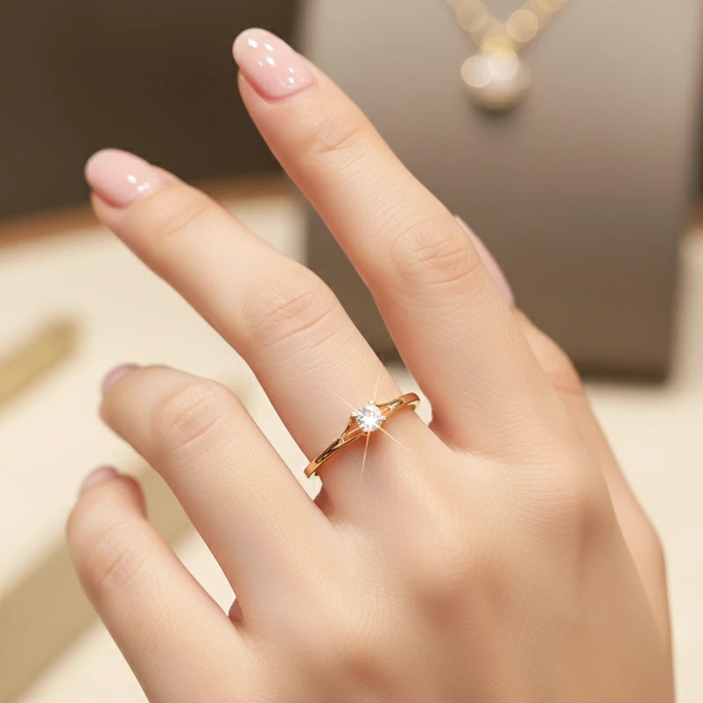 Bague avec diamant strass en acier inoxydable