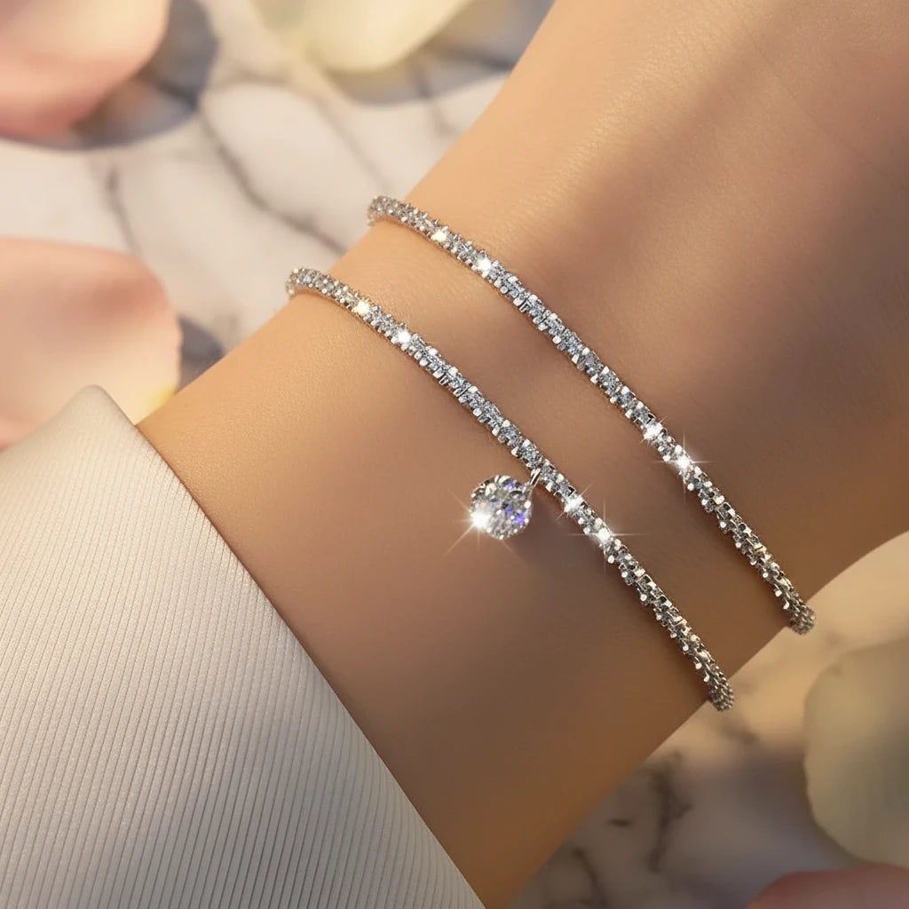 Lot de 6 bracelets strass argent 925