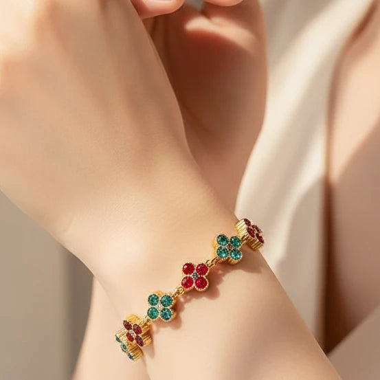 Bracelet trèfle zircons colorés acier inoxydable