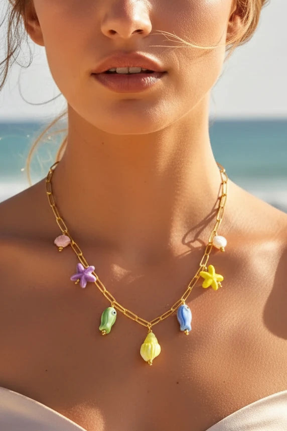 Collier coquillage étoile de mer plaqué or