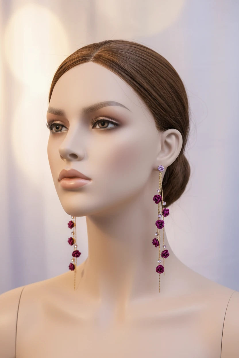 Boucle d'oreille strass fleur rouge acier inoxydable