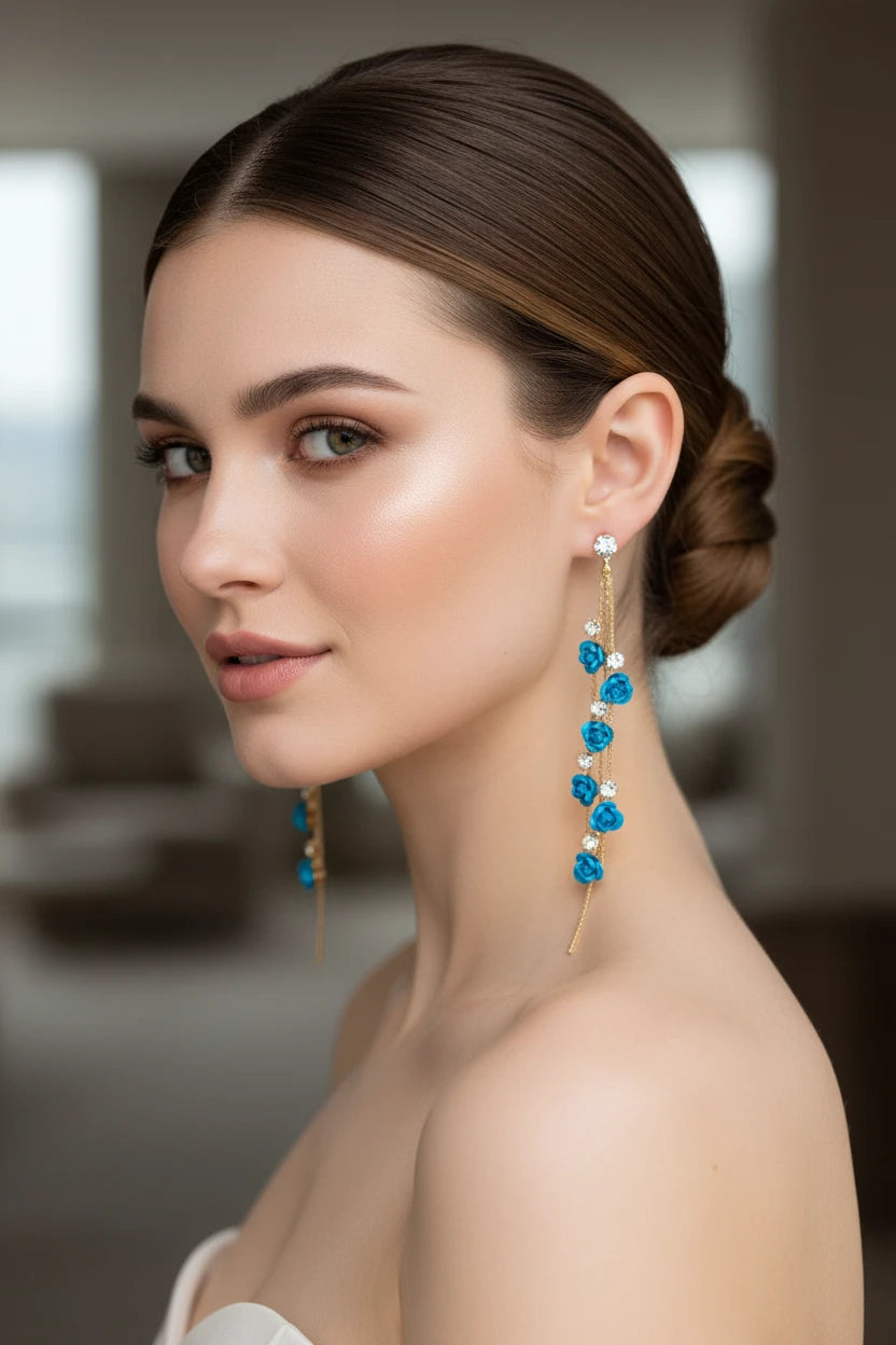 Boucle d'oreille strass fleur rouge acier inoxydable