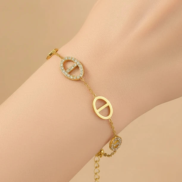 Ensemble collier et bracelet chaîne multi-brins zircon plaqué or