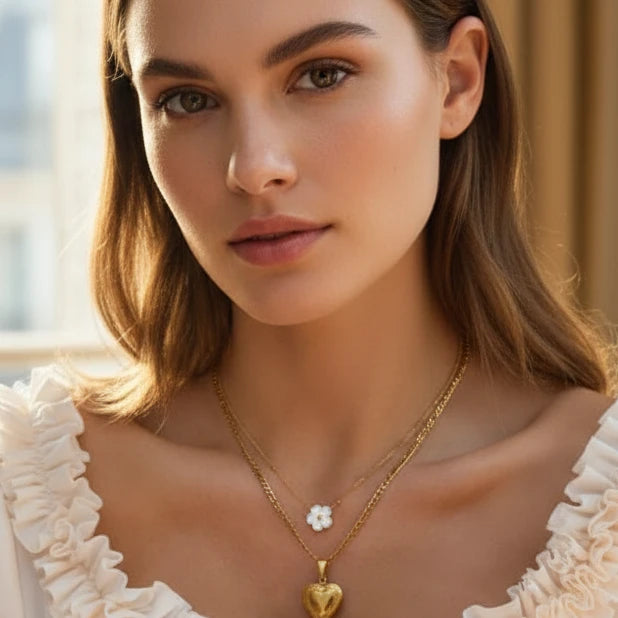 Double collier fleur acier inoxydable