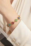 Bracelet trèfle zircons colorés acier inoxydable