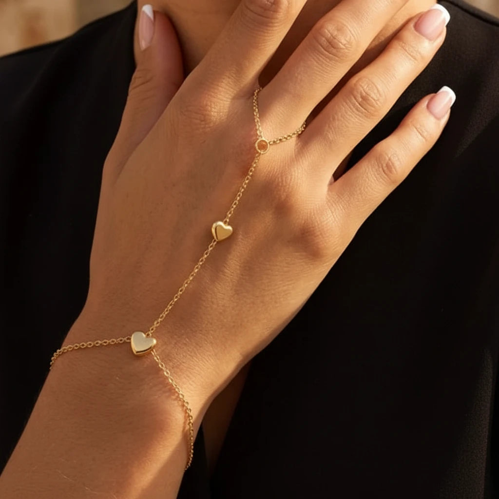 Bracelet chaîne main doré double couche