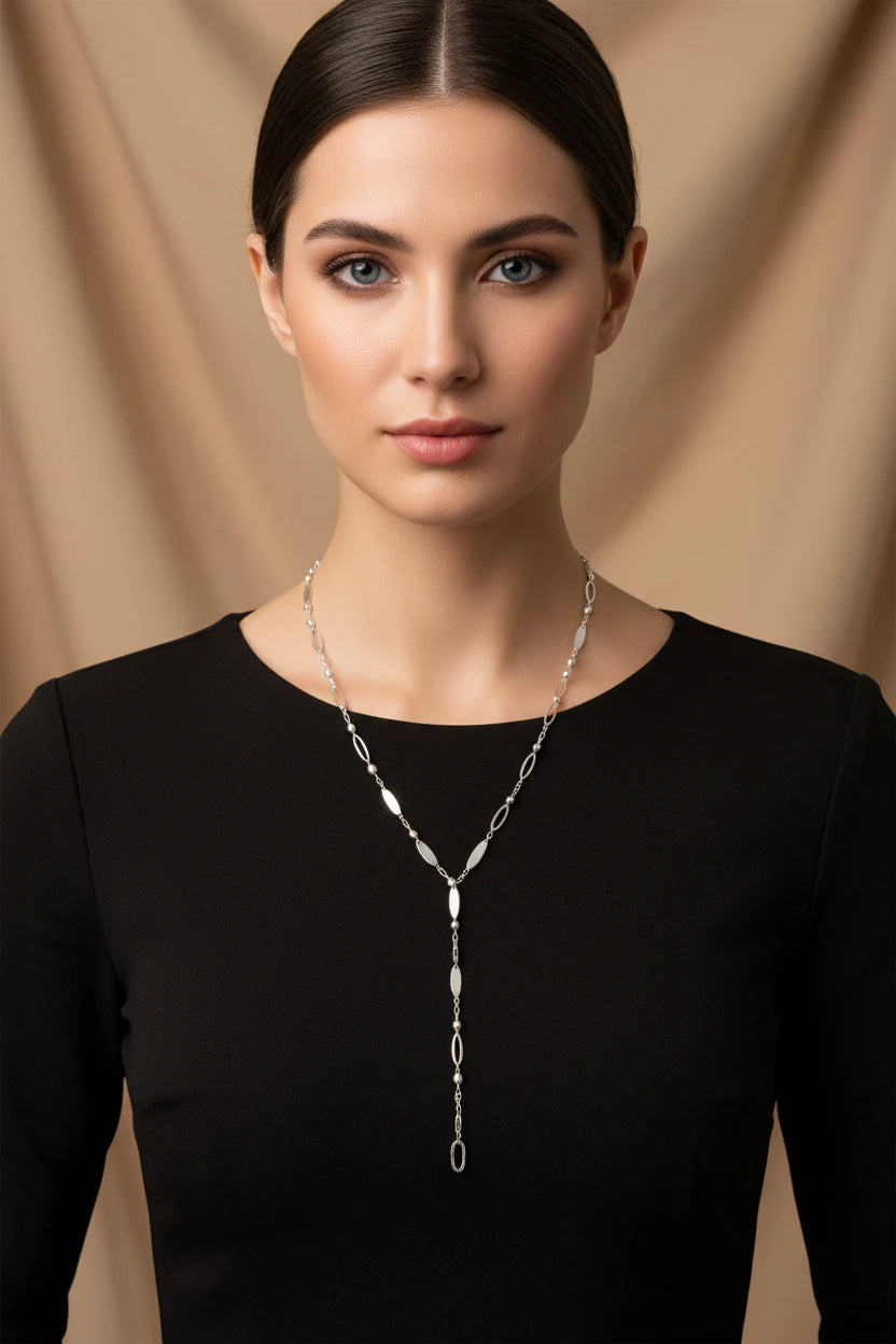 Sautoir collier long acier inoxydable