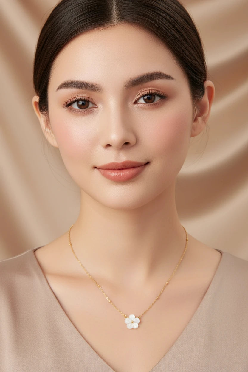 Double collier fleur acier inoxydable