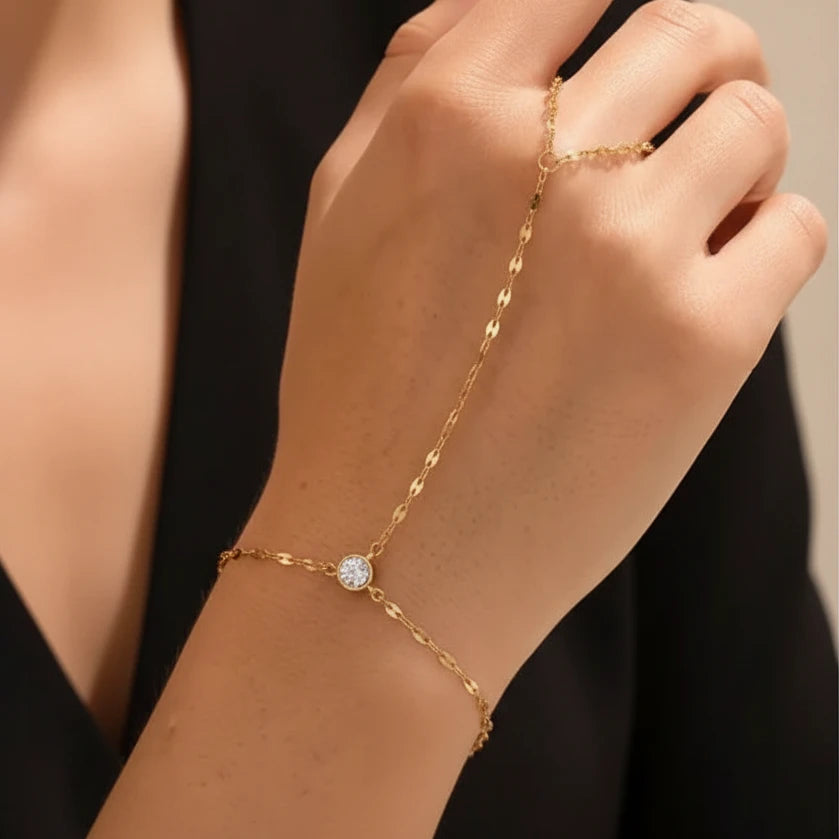 Bracelet chaîne main doré double couche