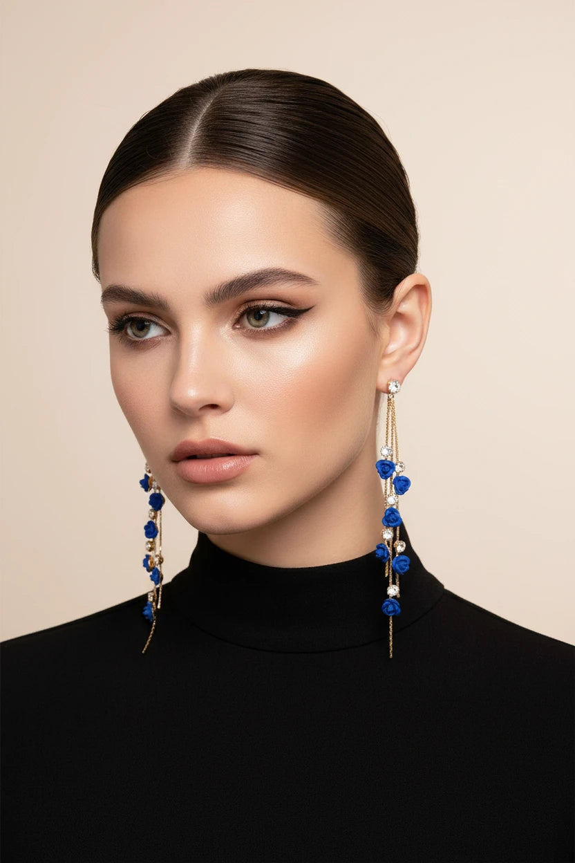 Boucle d'oreille strass fleur rouge acier inoxydable