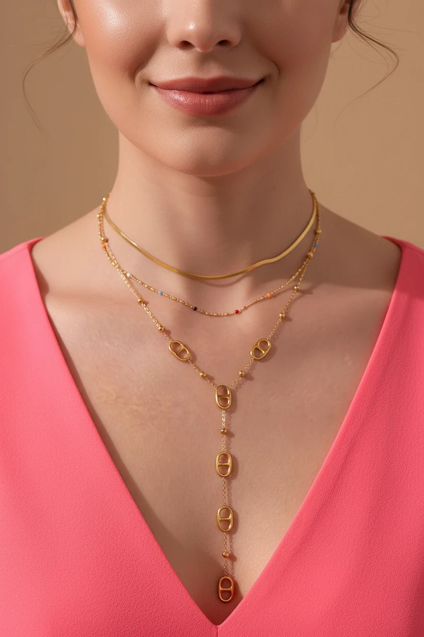 Sautoir collier long acier inoxydable
