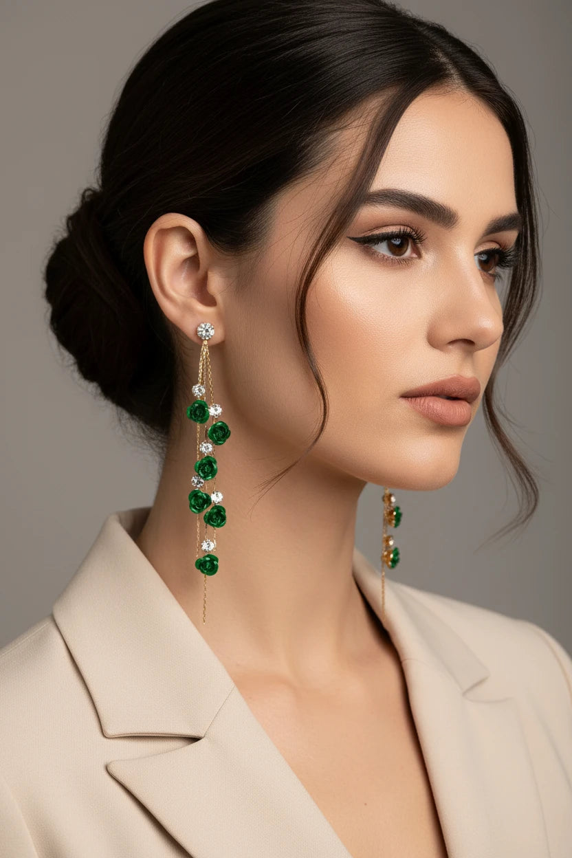Boucle d'oreille strass fleur rouge acier inoxydable