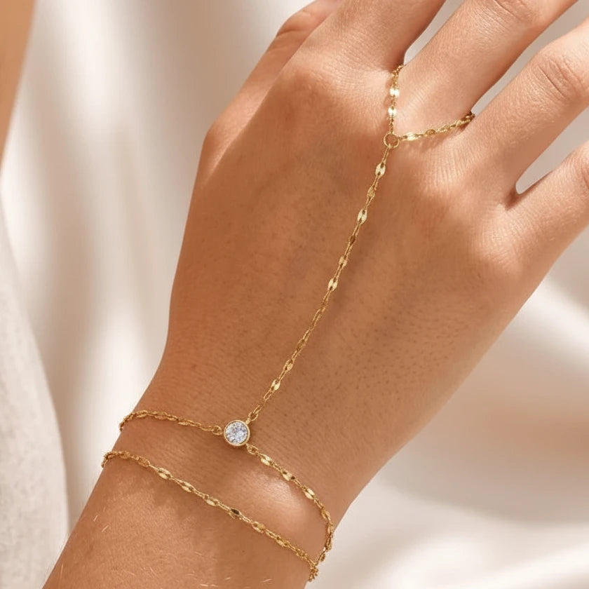 Bracelet chaîne main doré double couche