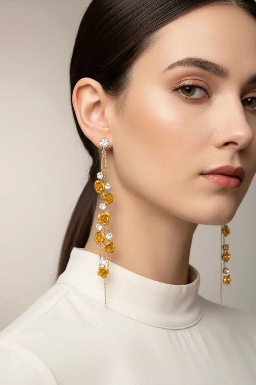 Boucle d'oreille strass fleur rouge acier inoxydable