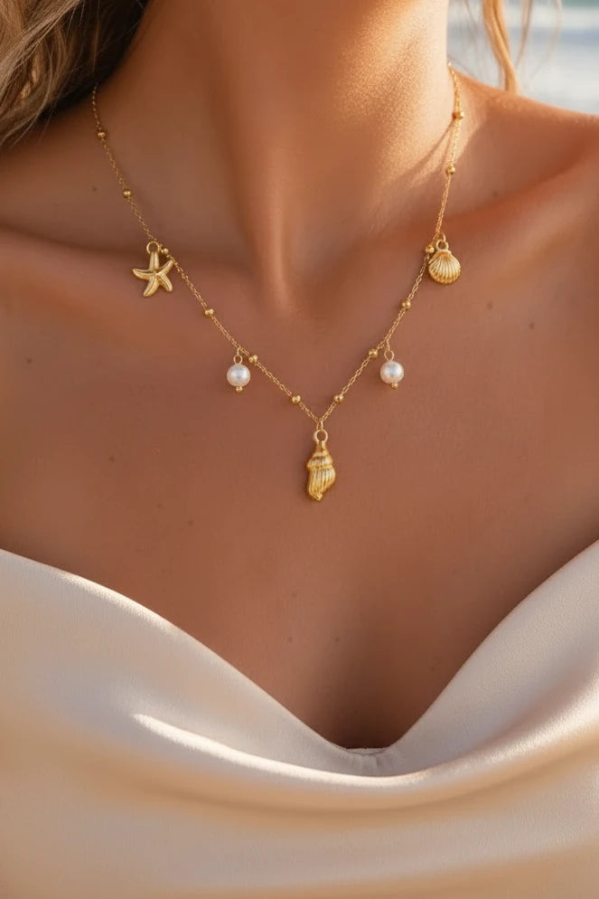 Collier coquillage étoile de mer plaqué or