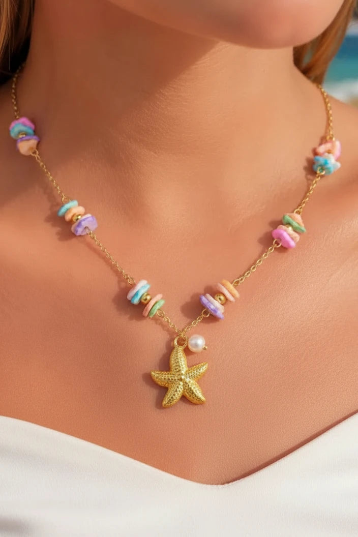 Collier coquillage étoile de mer plaqué or